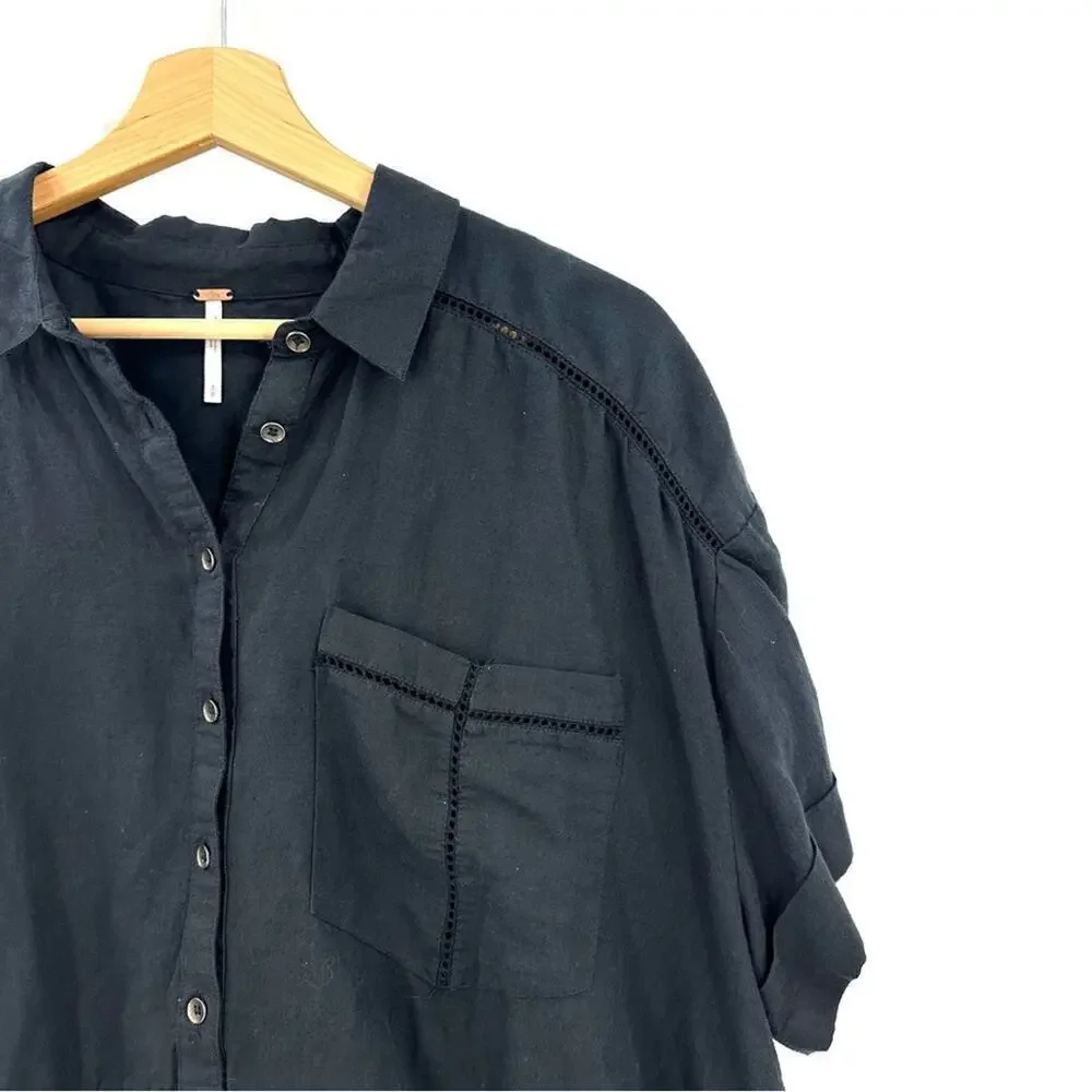 Free People Weekend Escape Black Blouse Size S